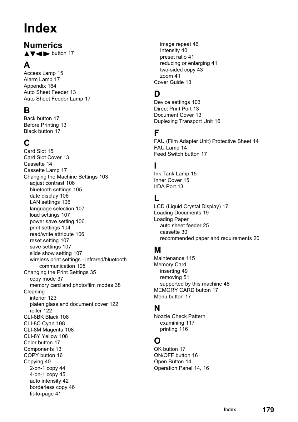 Index, Numerics | Canon MP800R User Manual | Page 181 / 188