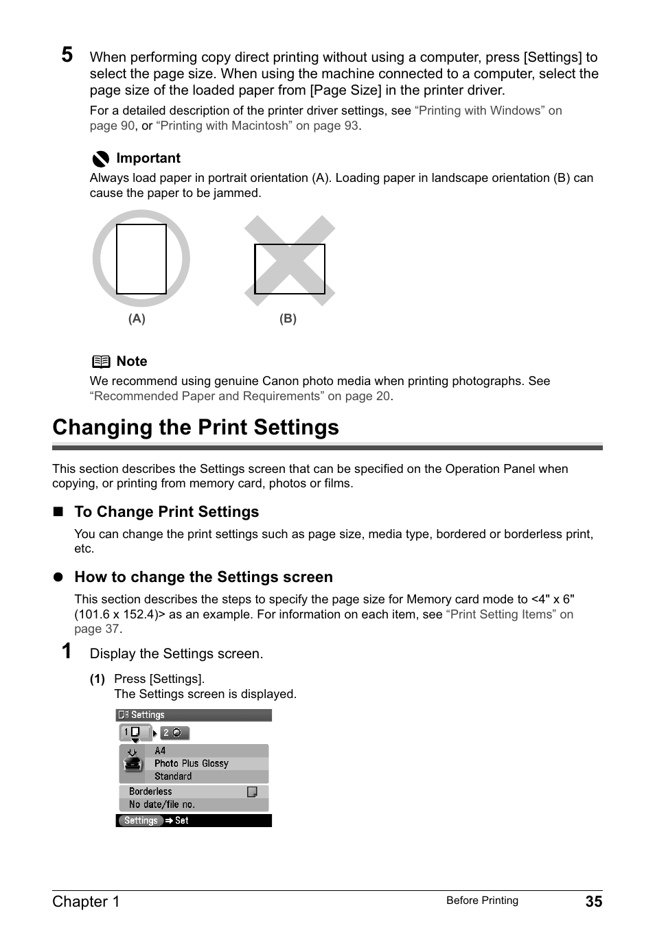 Changing the print settings | Canon MP800R User Manual | Page 37 / 188