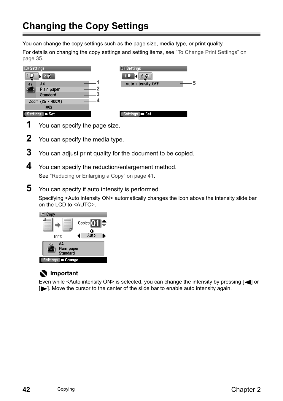 Changing the copy settings | Canon MP800R User Manual | Page 44 / 188