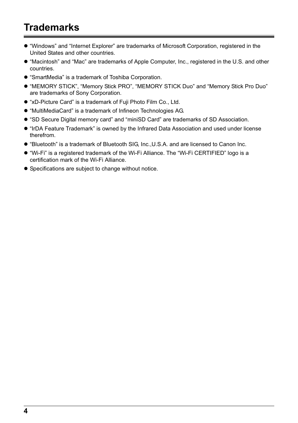 Trademarks | Canon MP800R User Manual | Page 6 / 188