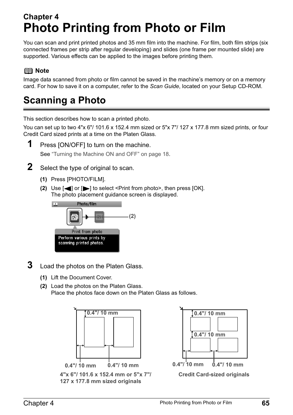 Photo printing from photo or film, Scanning a photo, Chapter 4 | Canon MP800R User Manual | Page 67 / 188