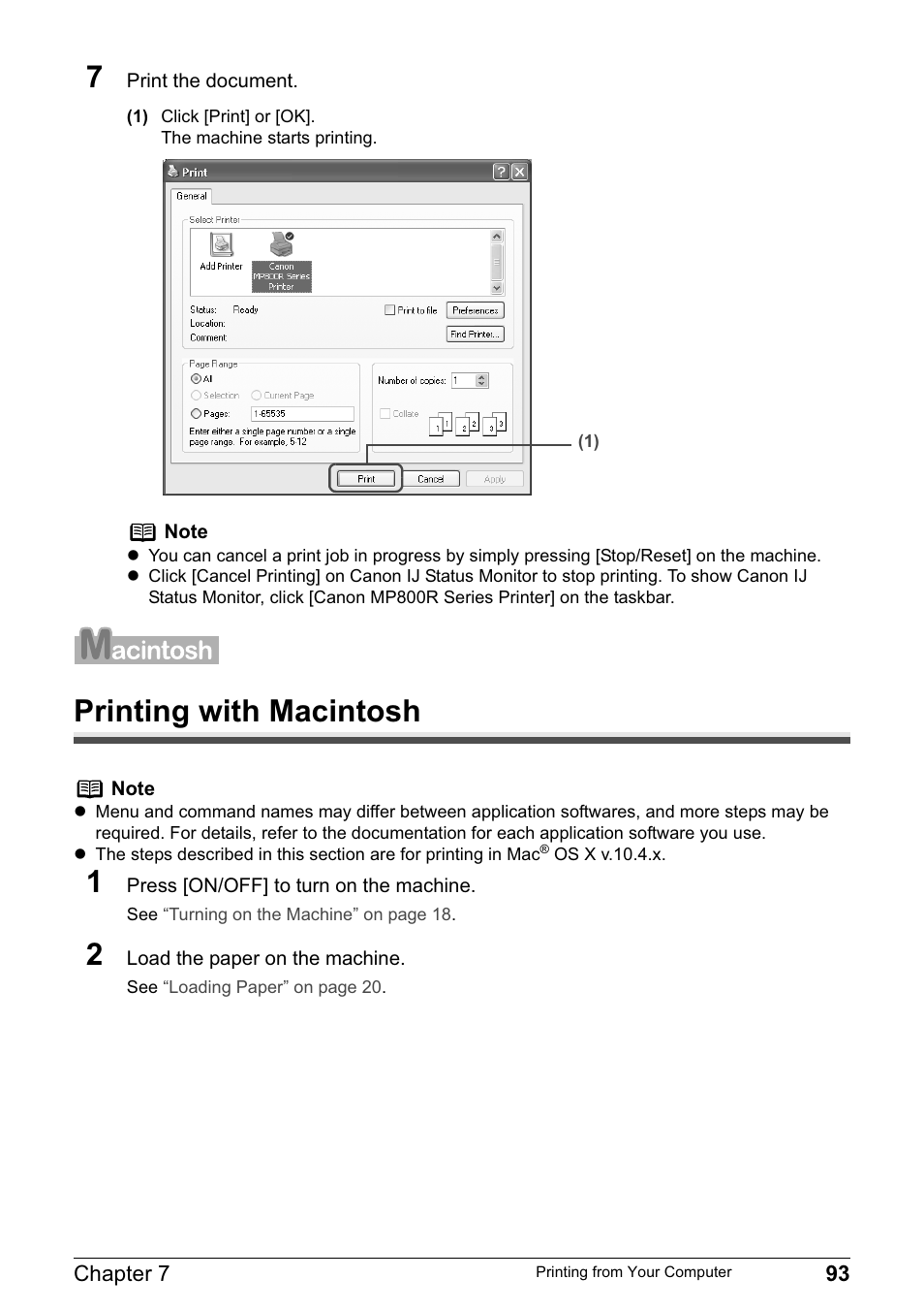 Printing with macintosh 1 | Canon MP800R User Manual | Page 95 / 188