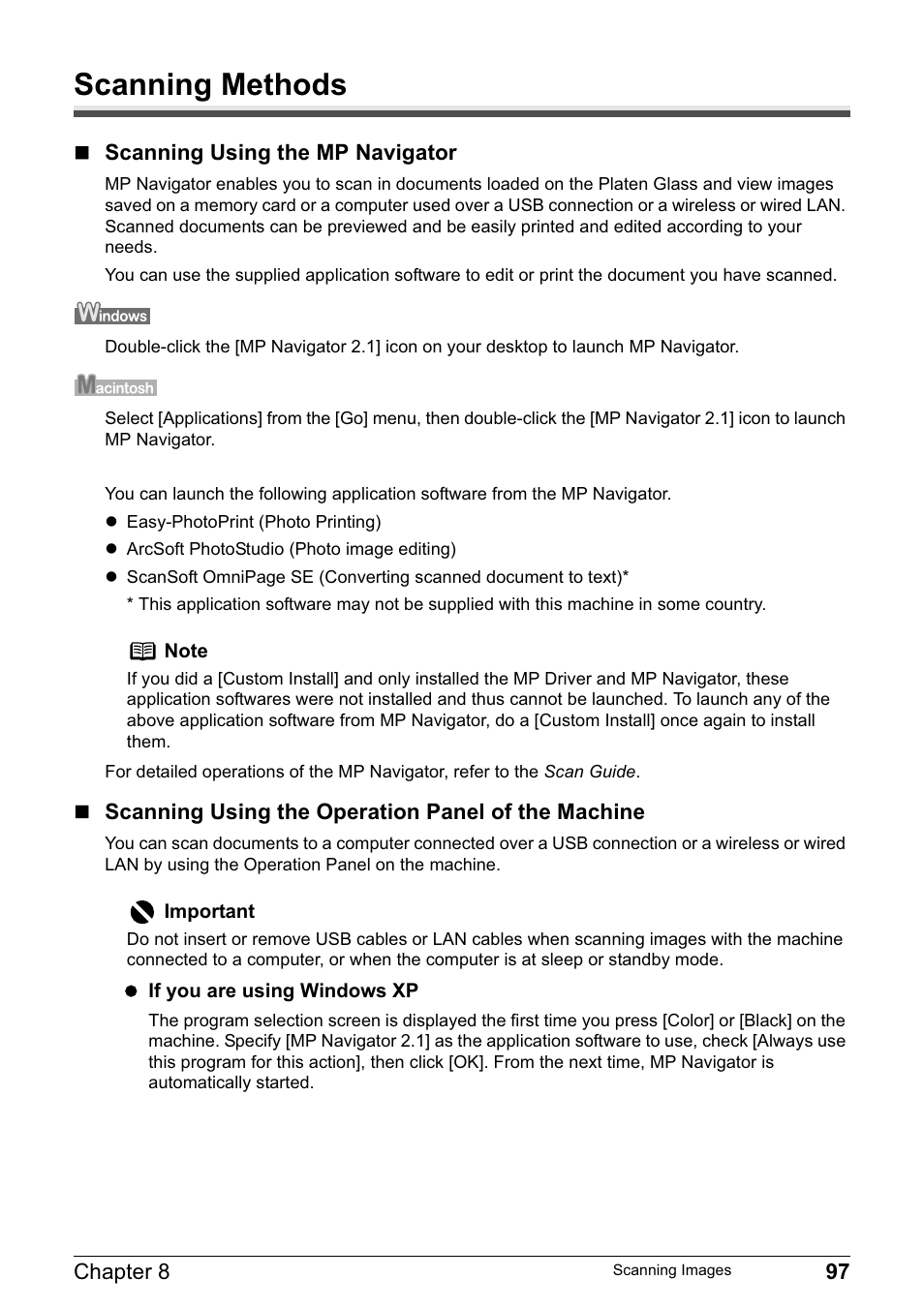 Scanning methods | Canon MP800R User Manual | Page 99 / 188