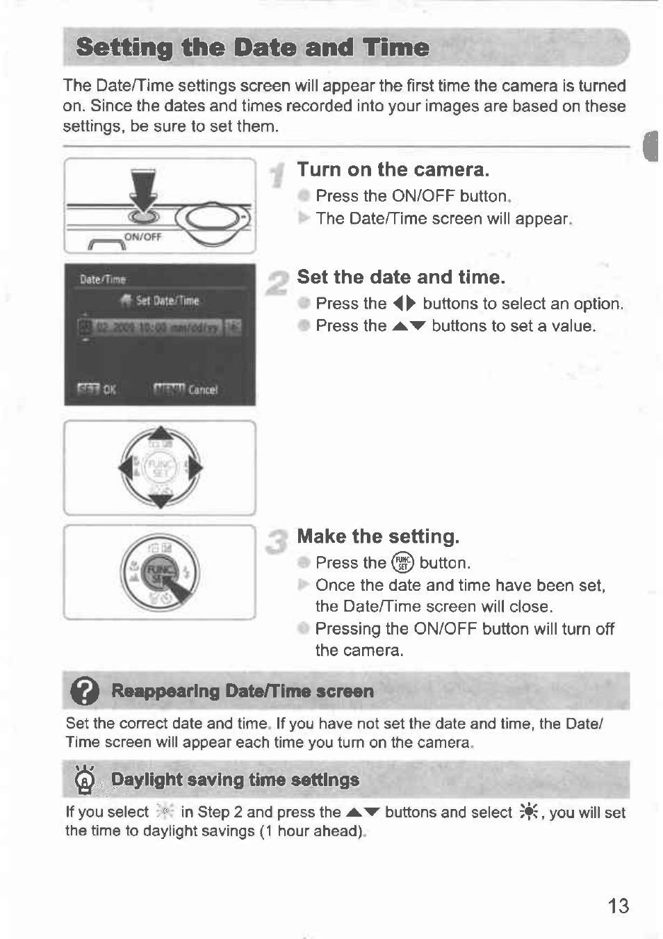 Setting the date and time | Canon IXUS 100 IS User Manual | Page 13 / 36