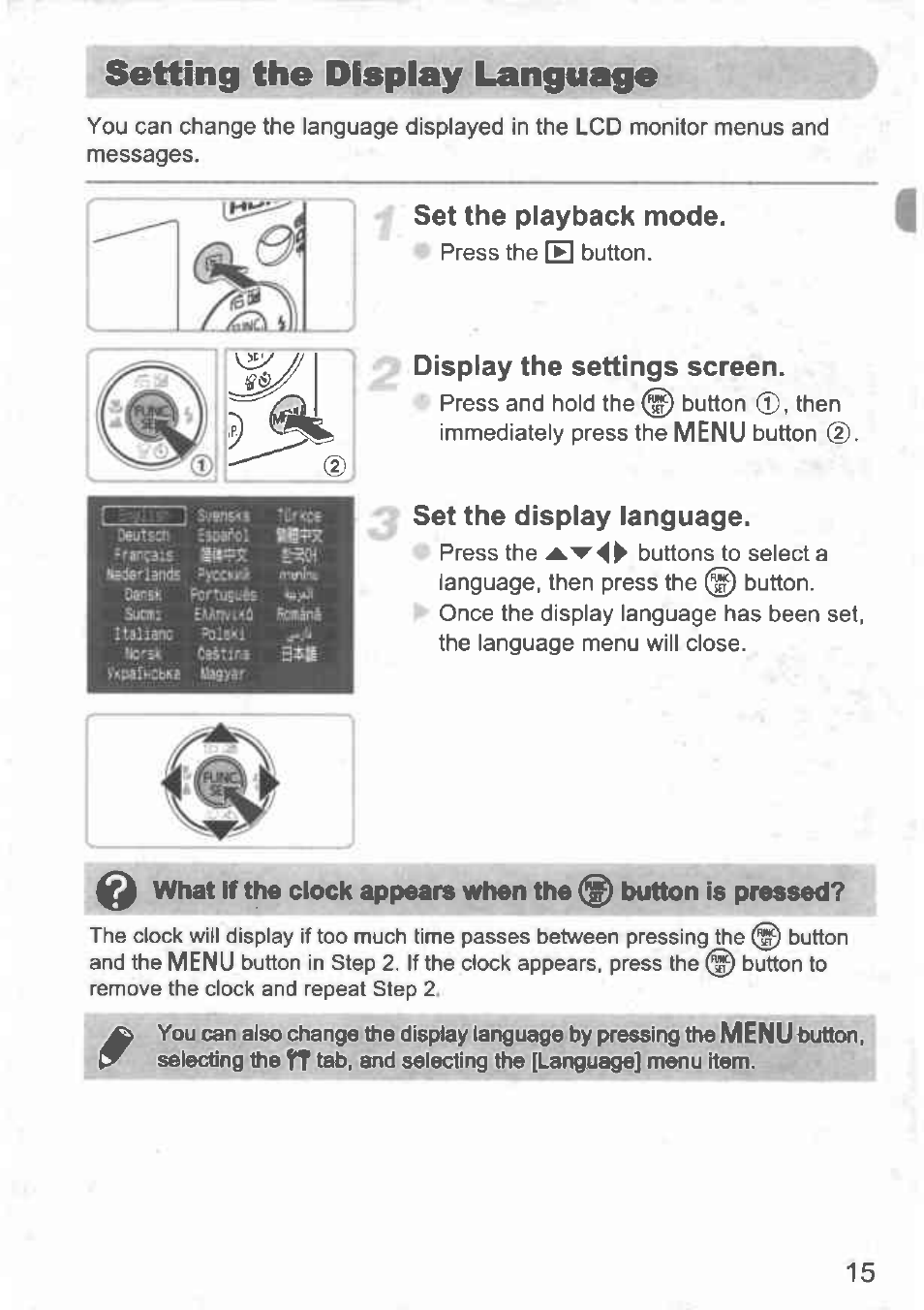 Setting the display language | Canon IXUS 100 IS User Manual | Page 15 / 36