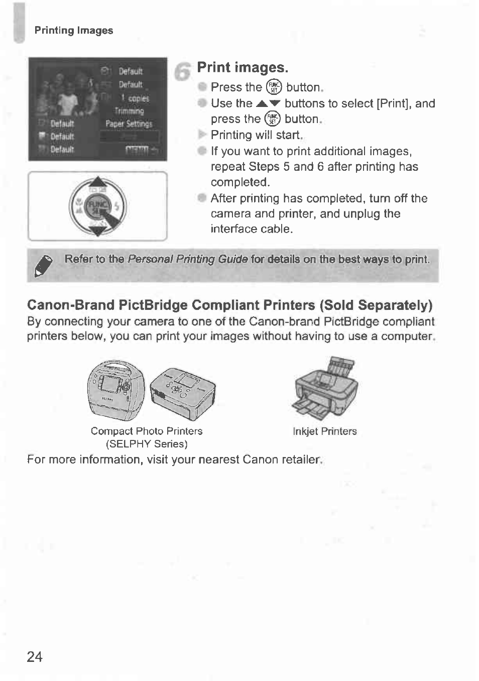 Print images | Canon IXUS 100 IS User Manual | Page 24 / 36