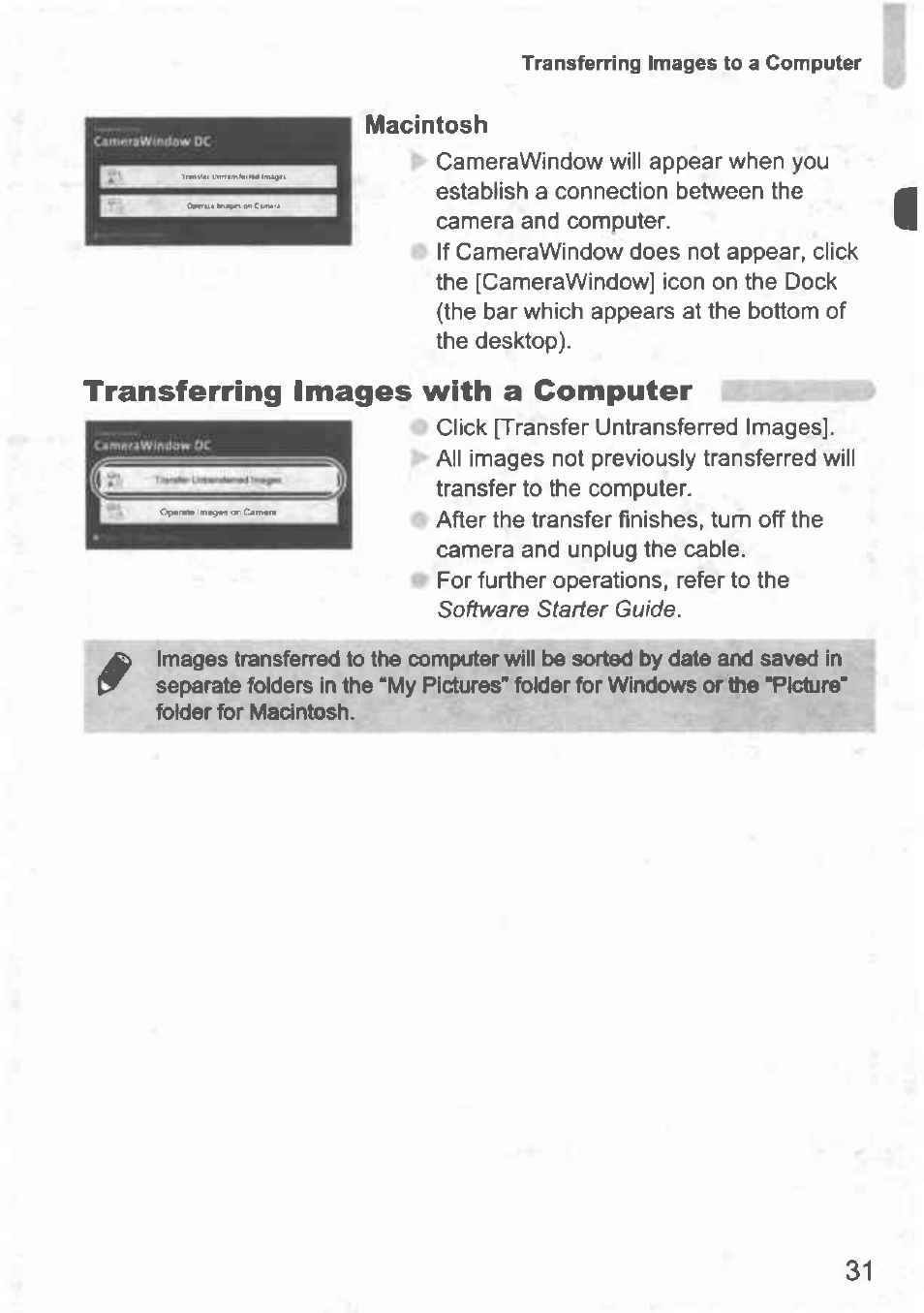 Transferring images with a computer, Macintosh | Canon IXUS 100 IS User Manual | Page 31 / 36