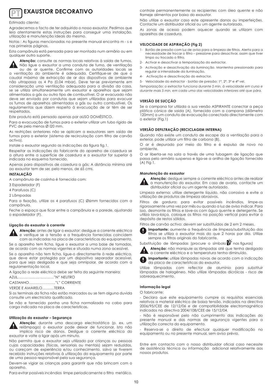 Exaustor decorativo | Cata TF 3600 User Manual | Page 10 / 12