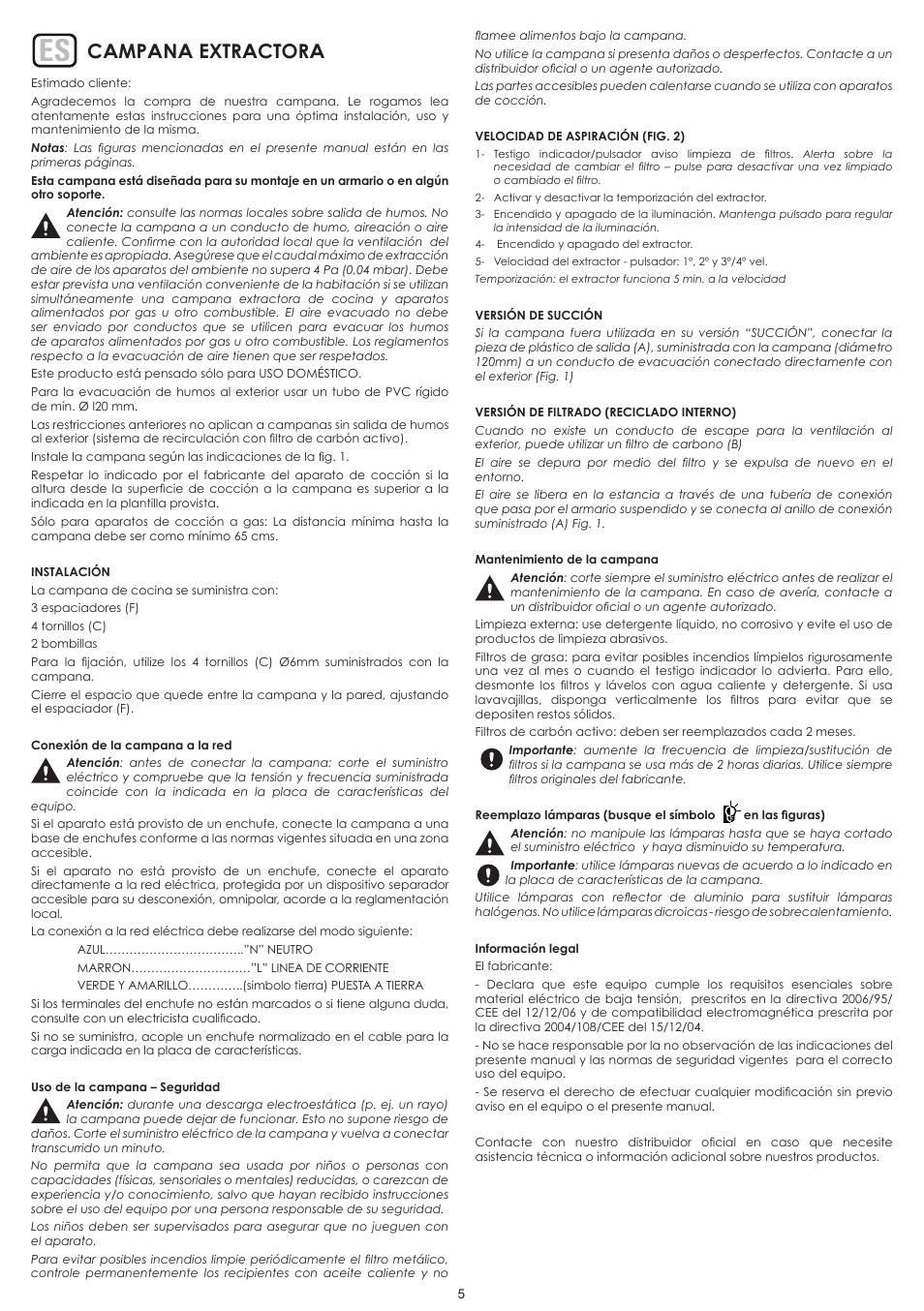 Campana extractora | Cata TF 3600 User Manual | Page 5 / 12