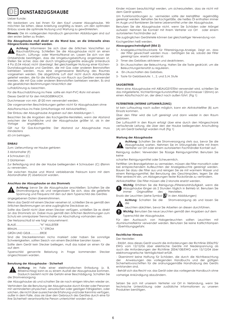 Dunstabzugshaube | Cata TF 3600 User Manual | Page 6 / 12