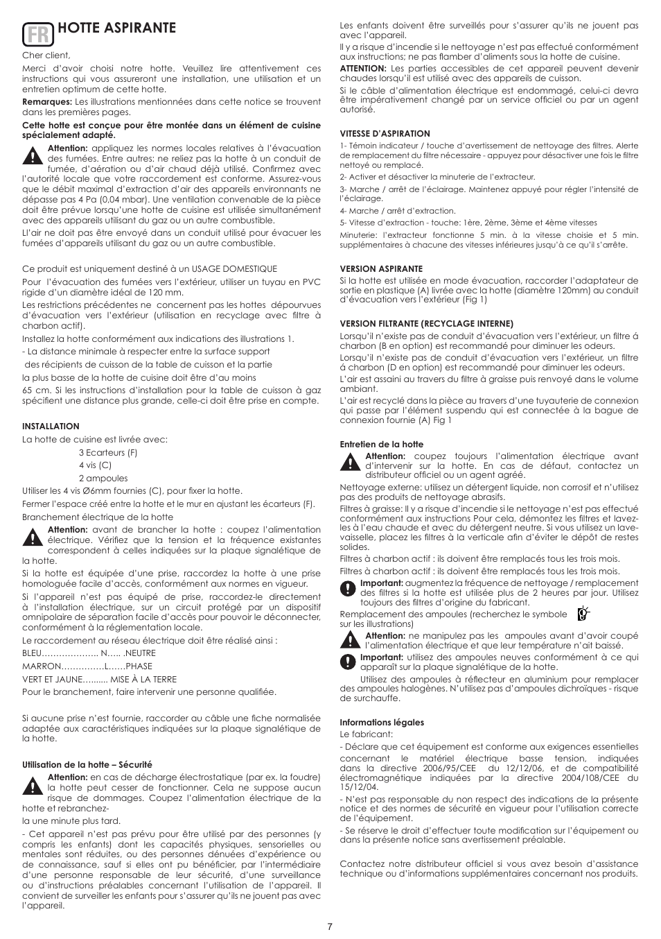 Hotte aspirante | Cata TF 3600 User Manual | Page 7 / 12