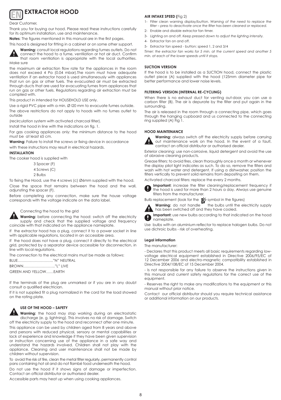 Extractor hood | Cata TF 3600 User Manual | Page 8 / 12