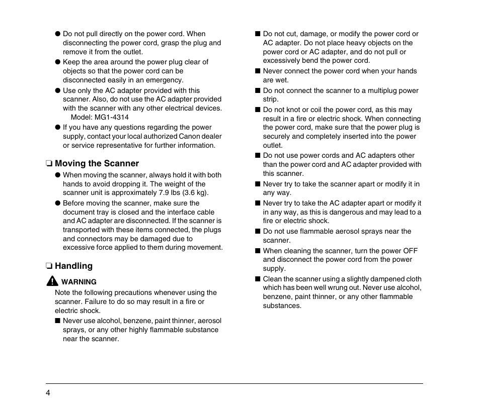 Moving the scanner, Handling, Moving the scanner handling | Canon SCANFRONT 300 User Manual | Page 10 / 28