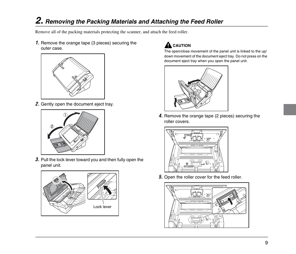 Removing the packing materials and, Attaching the feed roller, R. (see p. 9.) | Canon SCANFRONT 300 User Manual | Page 15 / 28