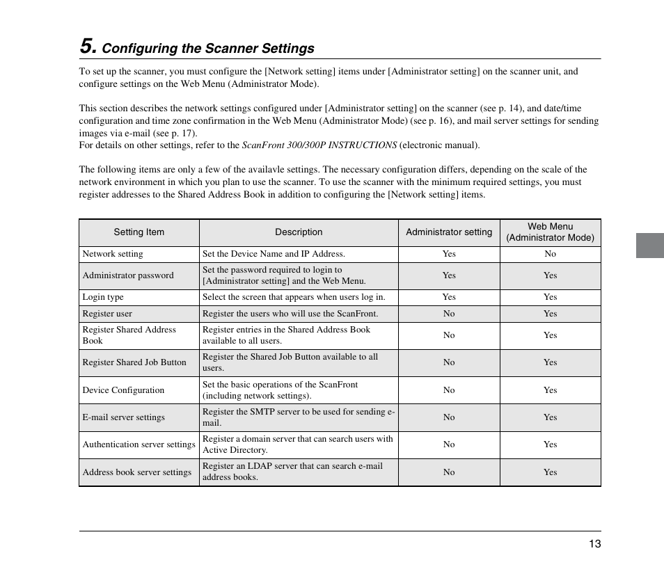 Configuring the scanner settings, Configuring the scanner settings (see p. 13) | Canon SCANFRONT 300 User Manual | Page 19 / 28