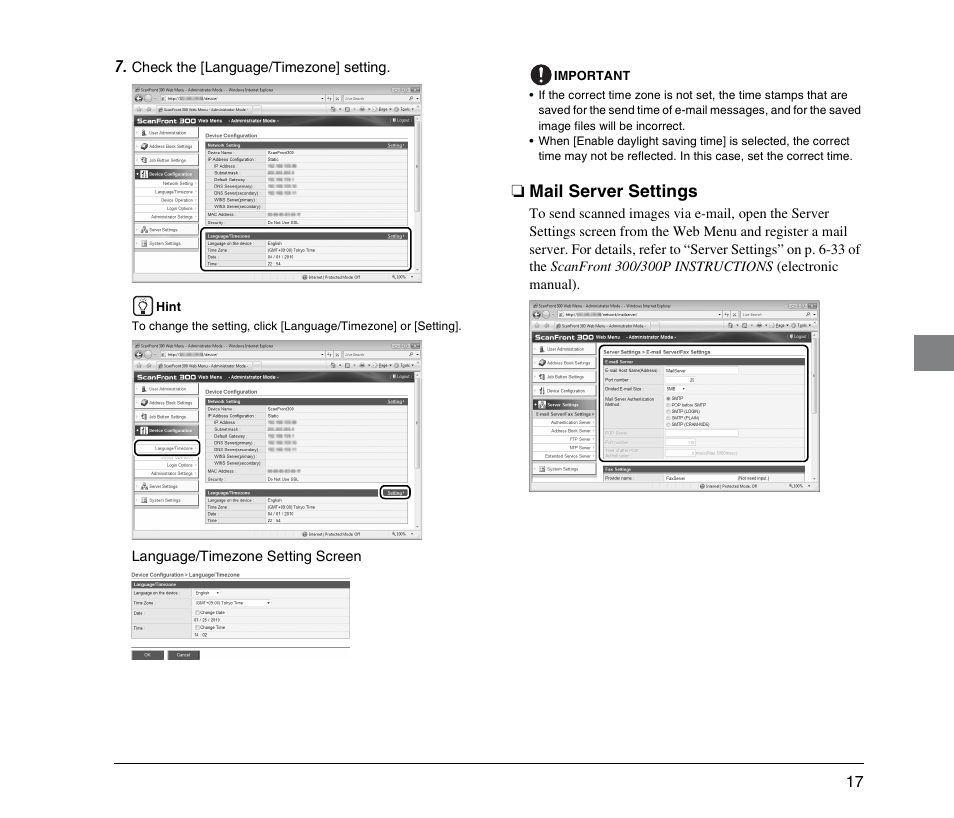 Mail server settings, See p. 17.) | Canon SCANFRONT 300 User Manual | Page 23 / 28