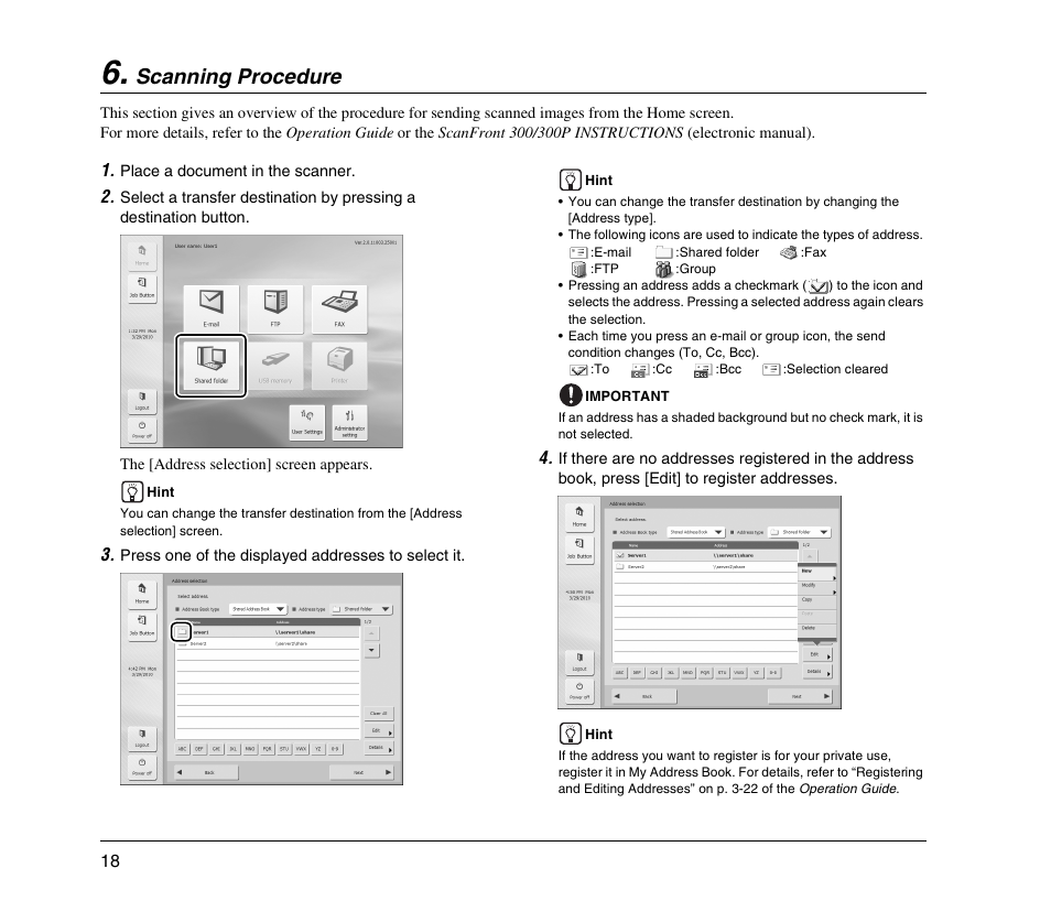 Scanning procedure, Scanning procedure (see p. 18) | Canon SCANFRONT 300 User Manual | Page 24 / 28