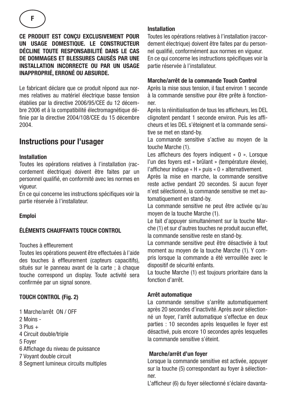 Instructions pour l’usager | Cata TT 603 User Manual | Page 10 / 70