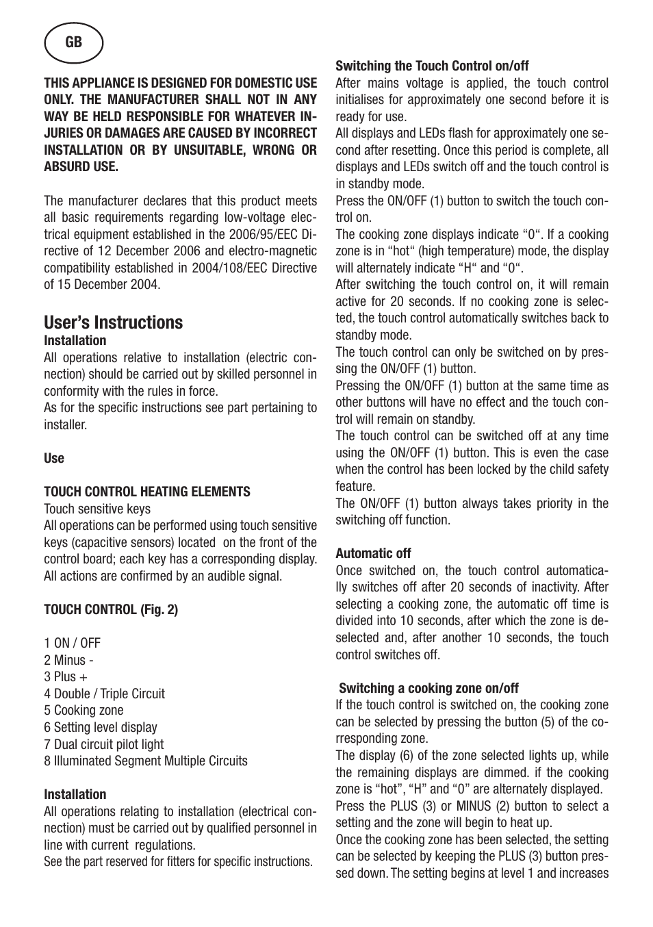 User’s instructions | Cata TT 603 User Manual | Page 14 / 70