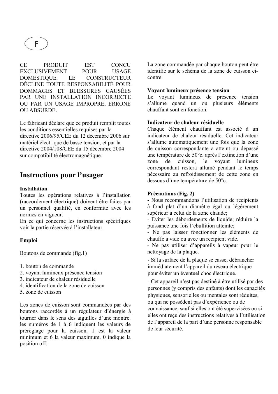 Fra01.ai, Instructions pour l’usager | Cata 604 HVI User Manual | Page 7 / 40