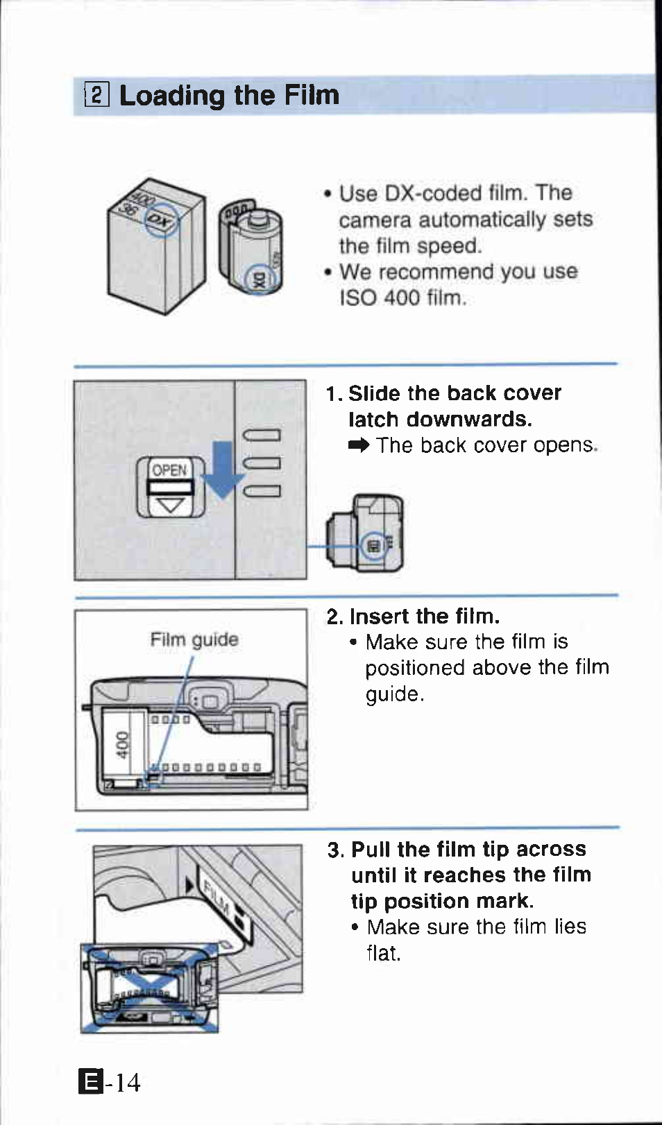 Loading the film | Canon Z135 User Manual | Page 14 / 43