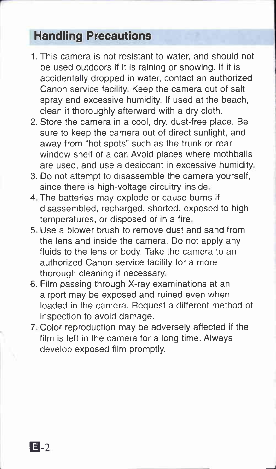 Handling precautions | Canon Z135 User Manual | Page 2 / 43