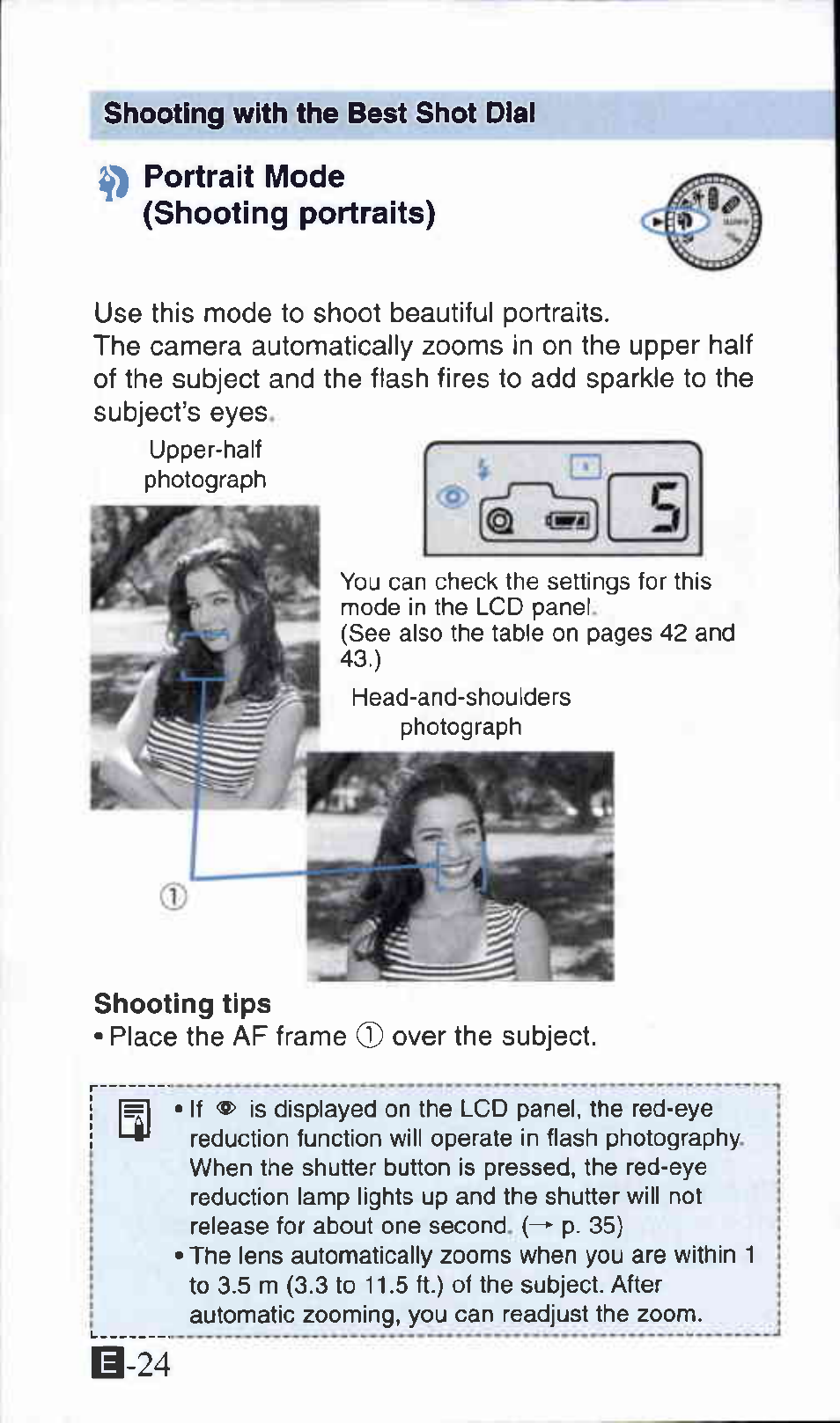 Portrait mode (shooting portraits), Shooting tips, 9 portrait mode (shooting portraits) | B-24 | Canon Z135 User Manual | Page 24 / 43