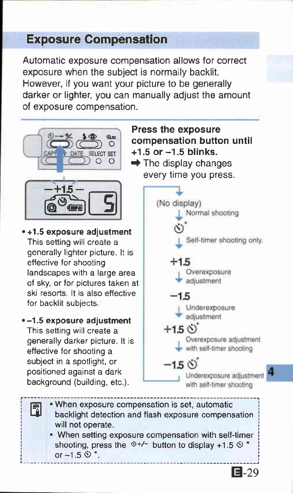 Exposure compensation | Canon Z135 User Manual | Page 29 / 43