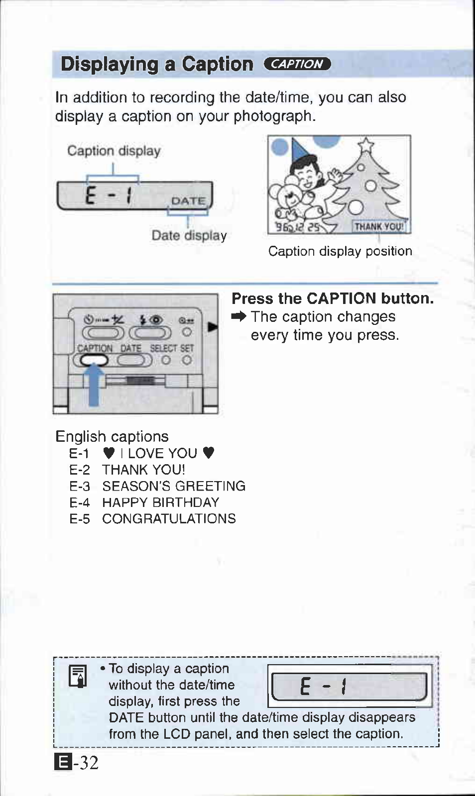 Displaying a caption gzazsa | Canon Z135 User Manual | Page 32 / 43
