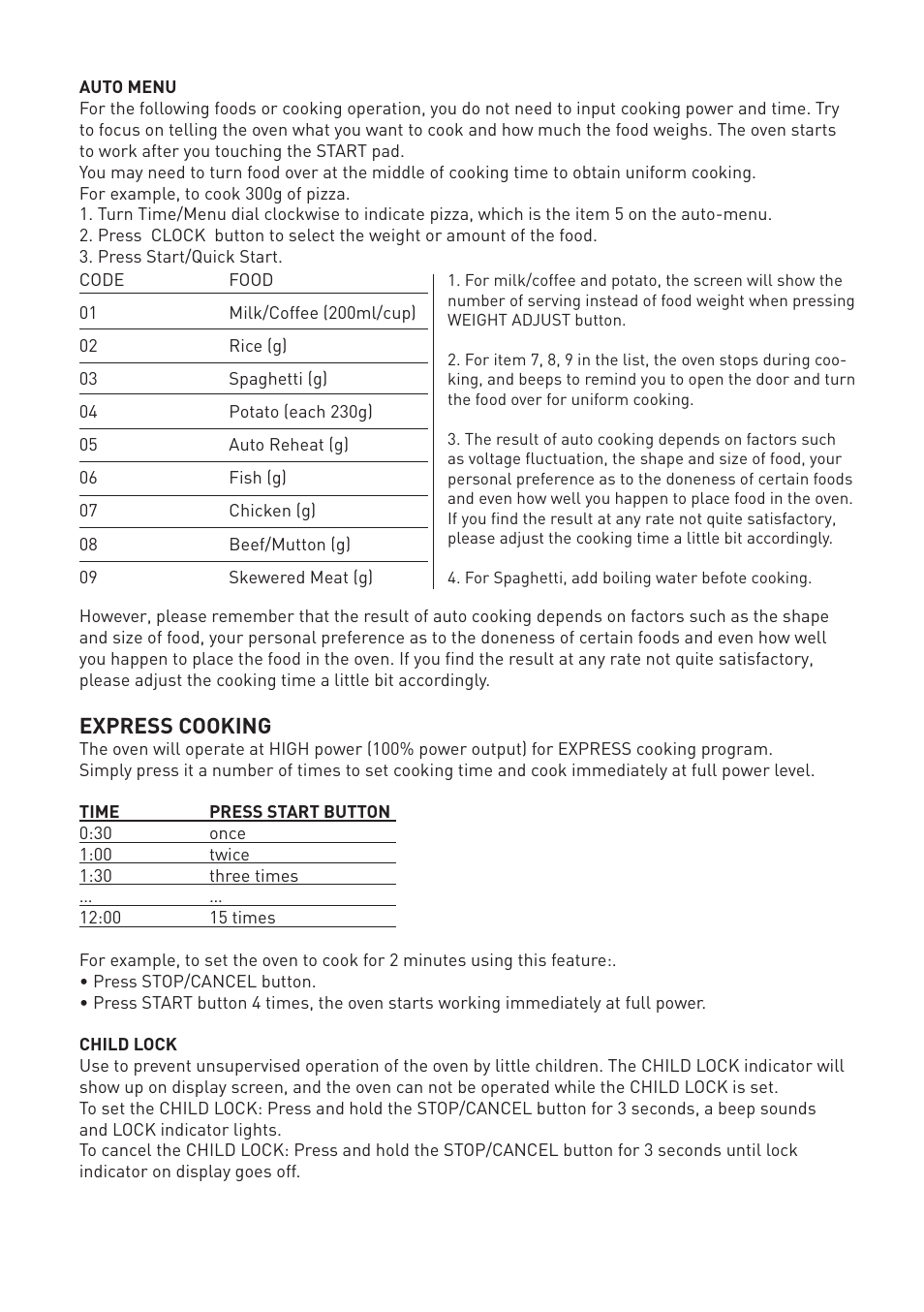 Express cooking | Cata MC 25 GTC BK User Manual | Page 16 / 20