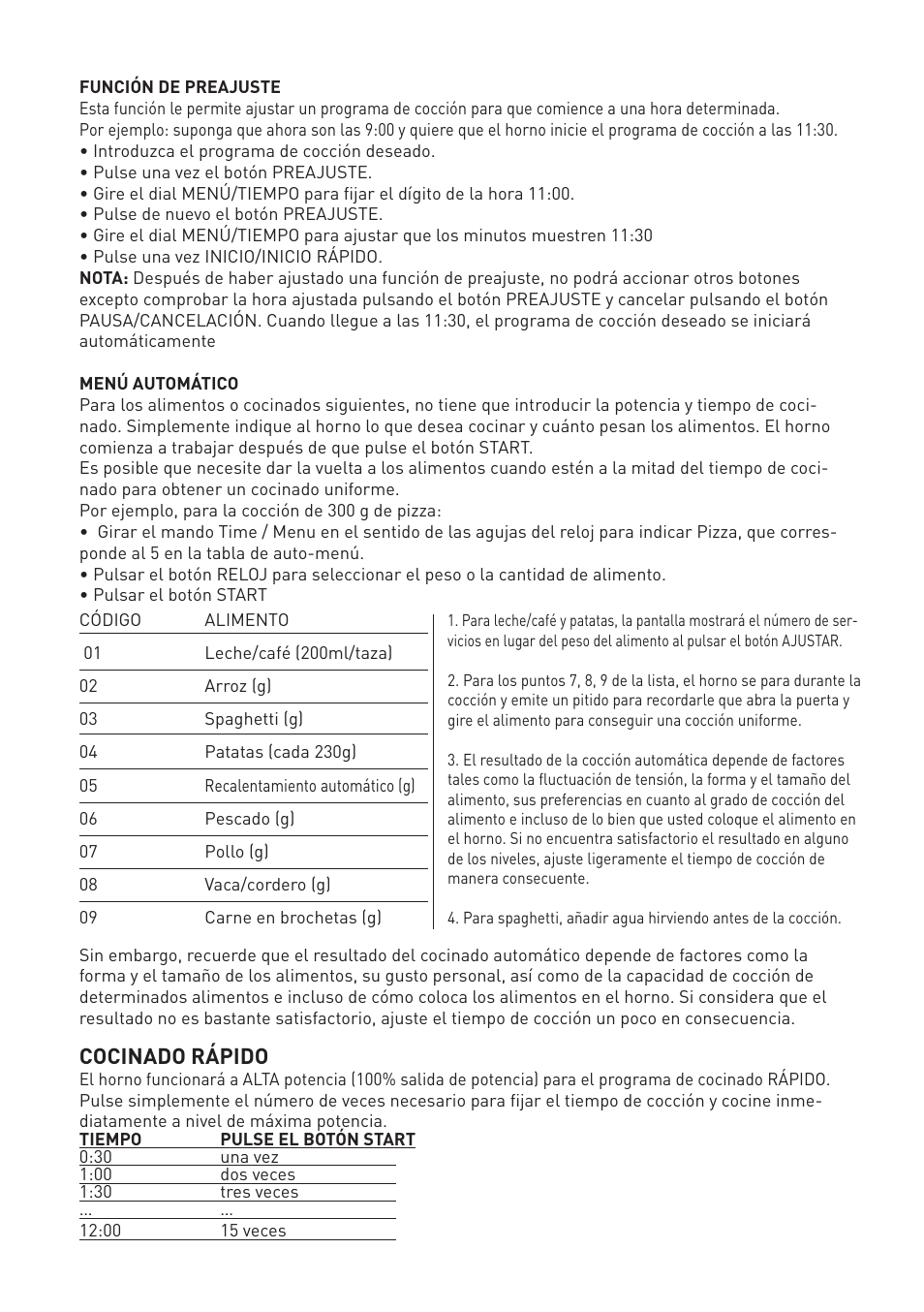 Cocinado rápido | Cata MC 25 GTC BK User Manual | Page 8 / 20