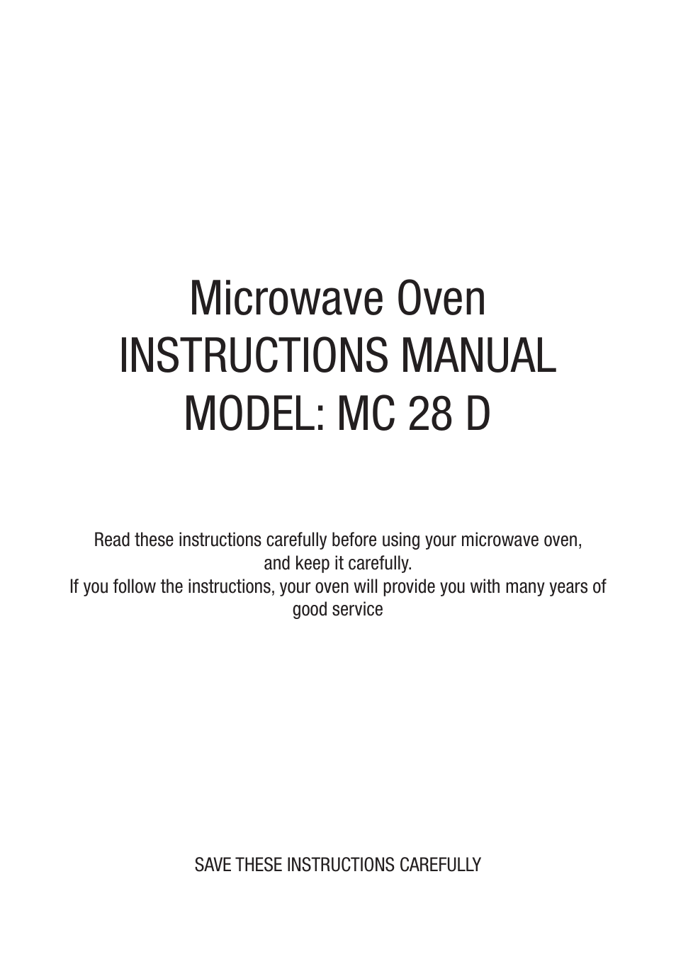 Microwave oven instructions manual model: mc 28 d | Cata MC 28 D WH User Manual | Page 35 / 84