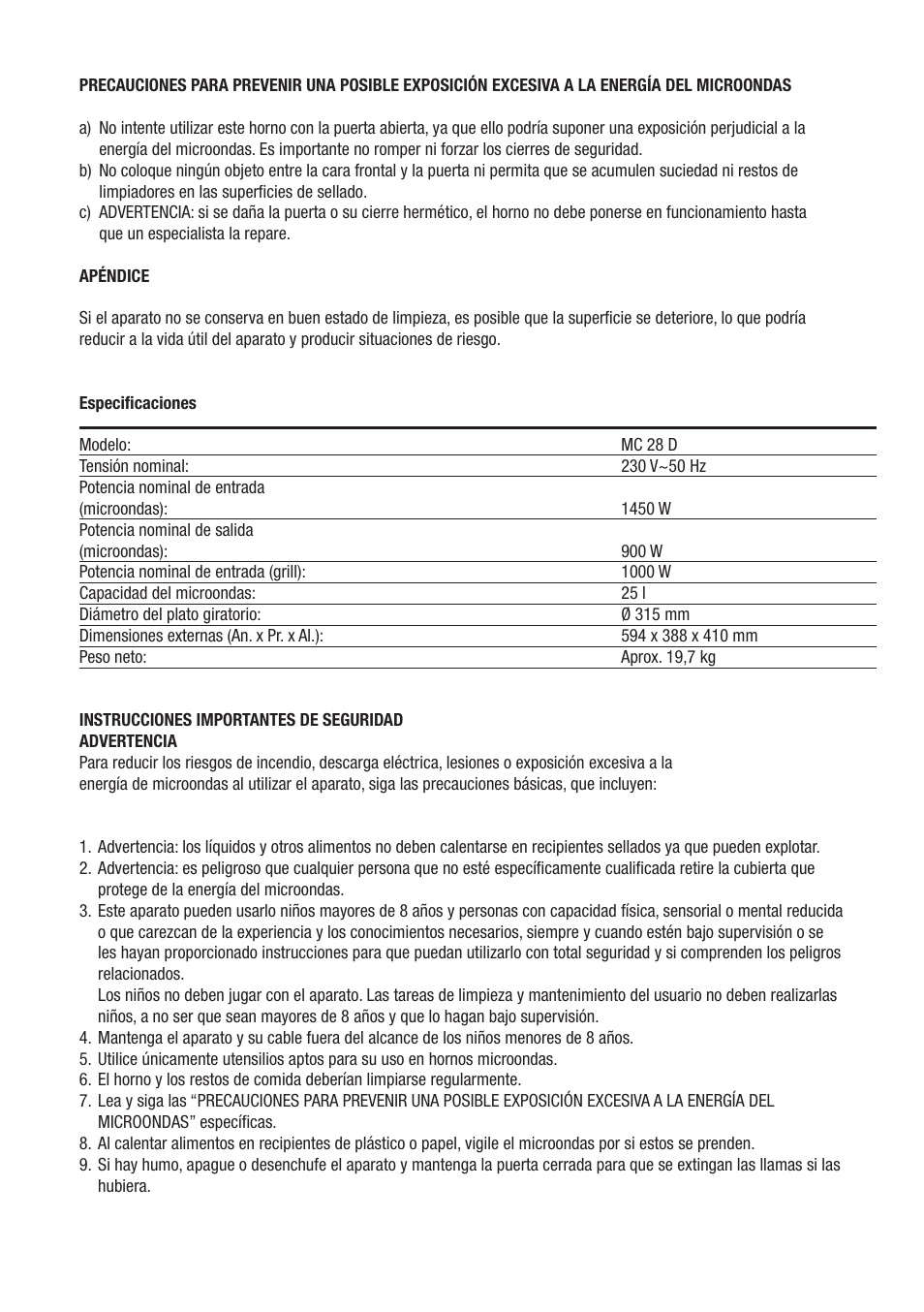 Cata MC 28 D WH User Manual | Page 4 / 84