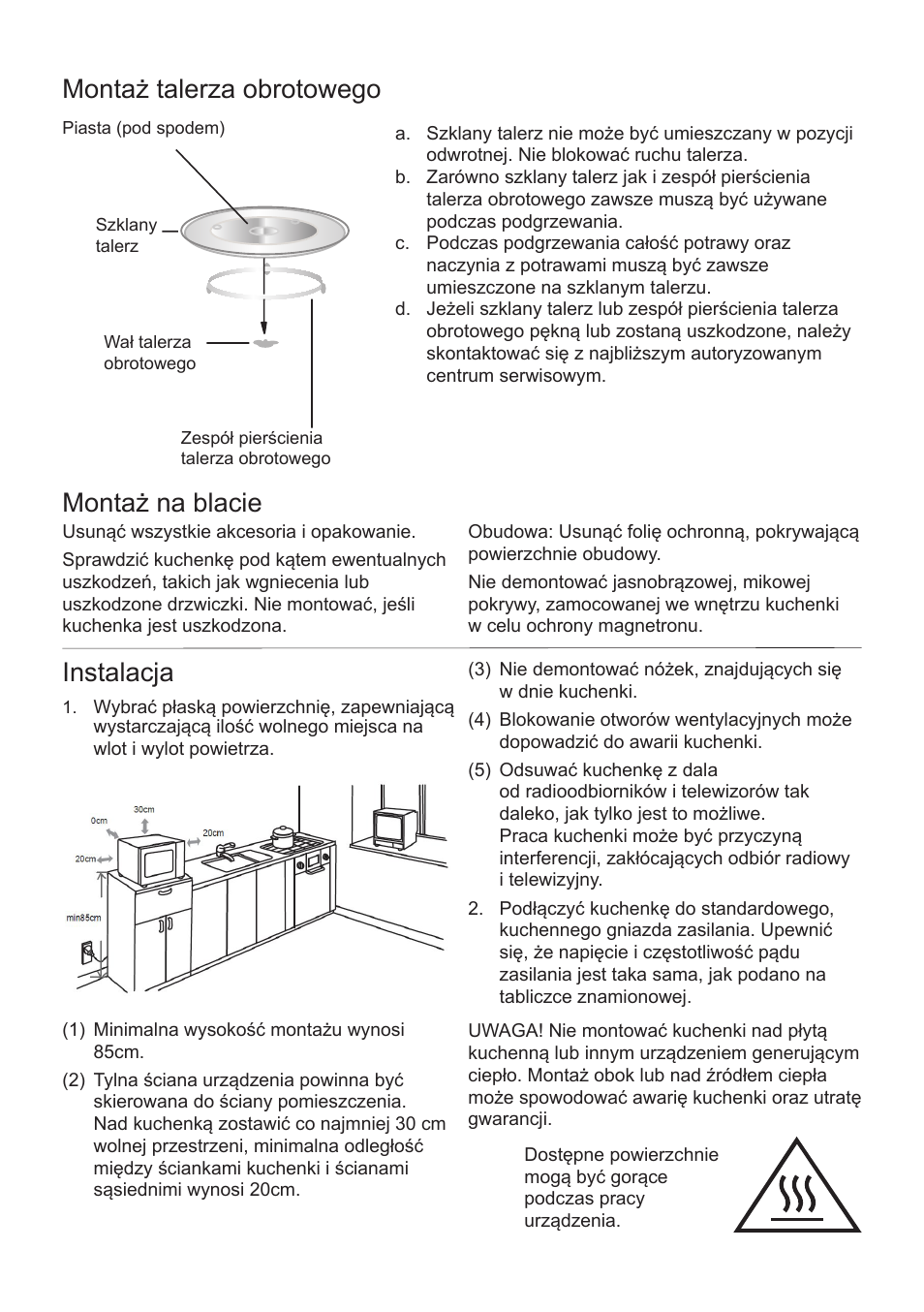 Montaż talerza obrotowego, Instalacja, Montaż na blacie | Cata FS 20 BK User Manual | Page 106 / 142