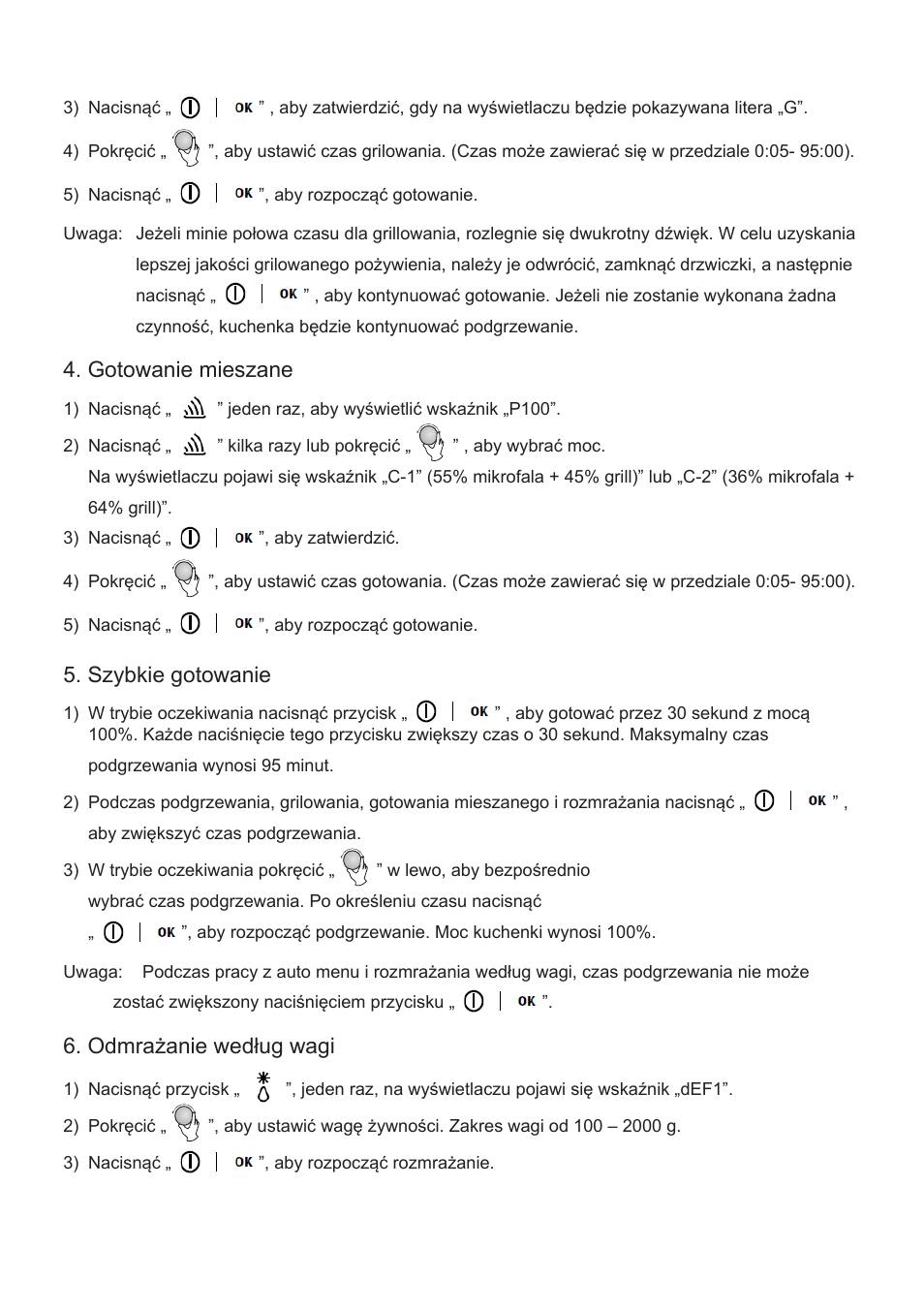 Gotowanie mieszane, Szybkie gotowanie, Odmrażanie według wagi | Cata FS 20 BK User Manual | Page 108 / 142