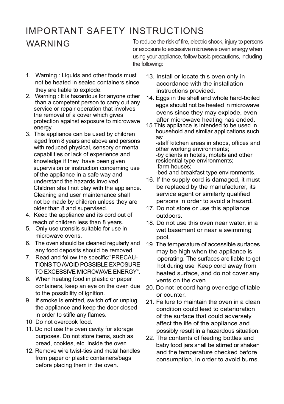 Important safety instructions, Warning | Cata FS 20 BK User Manual | Page 27 / 142