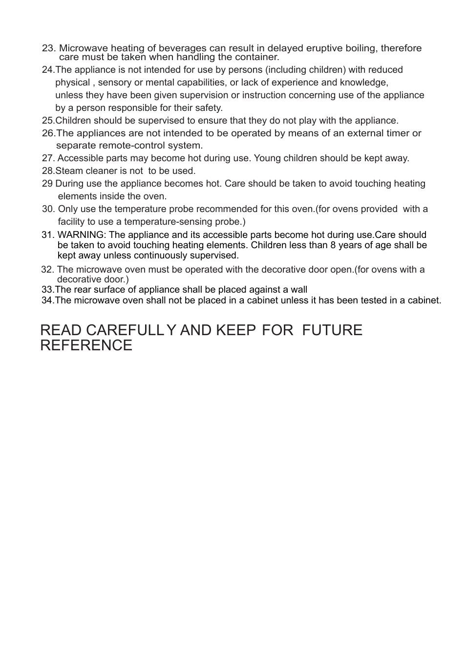 Read carefull y and keep for future reference | Cata FS 20 BK User Manual | Page 28 / 142