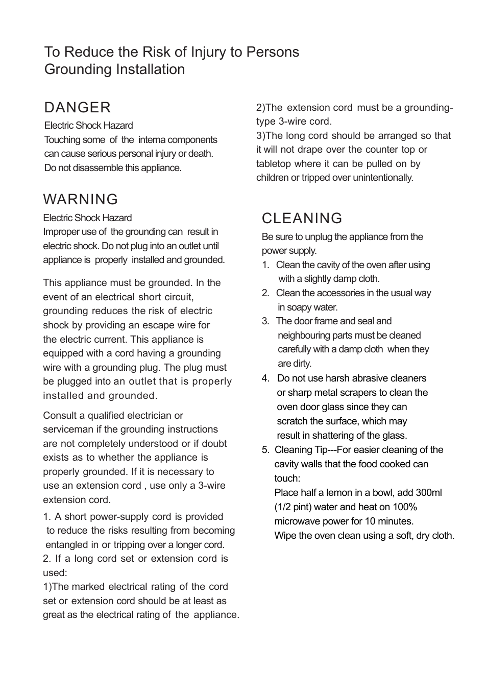 Danger, Warning | Cata FS 20 BK User Manual | Page 29 / 142