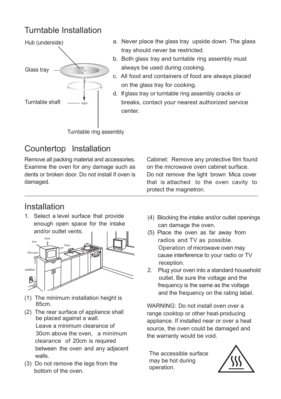 Countertop installation, Installation, Turntable installation | Cata FS 20 BK User Manual | Page 32 / 142