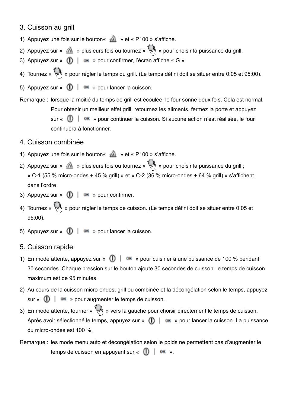 Cuisson au grill, Cuisson combinée, Cuisson rapide | Cata FS 20 BK User Manual | Page 48 / 142