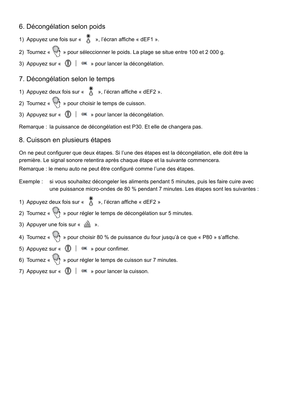 Décongélation selon poids, Décongélation selon le temps, Cuisson en plusieurs étapes | Cata FS 20 BK User Manual | Page 49 / 142