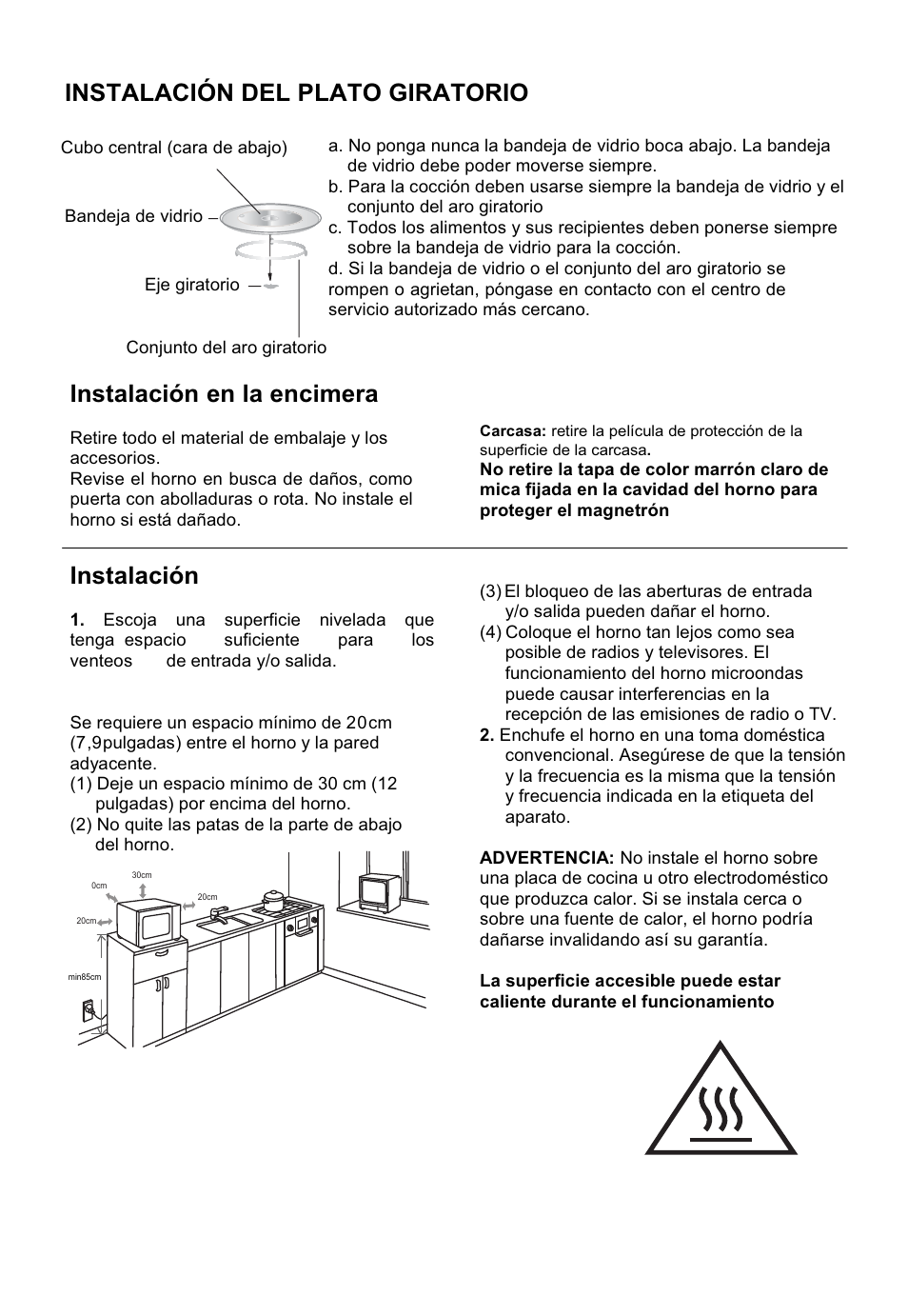 Instalación del plato giratorio, Instalación en la encimera, Instalación | Cata FS 20 BK User Manual | Page 7 / 142