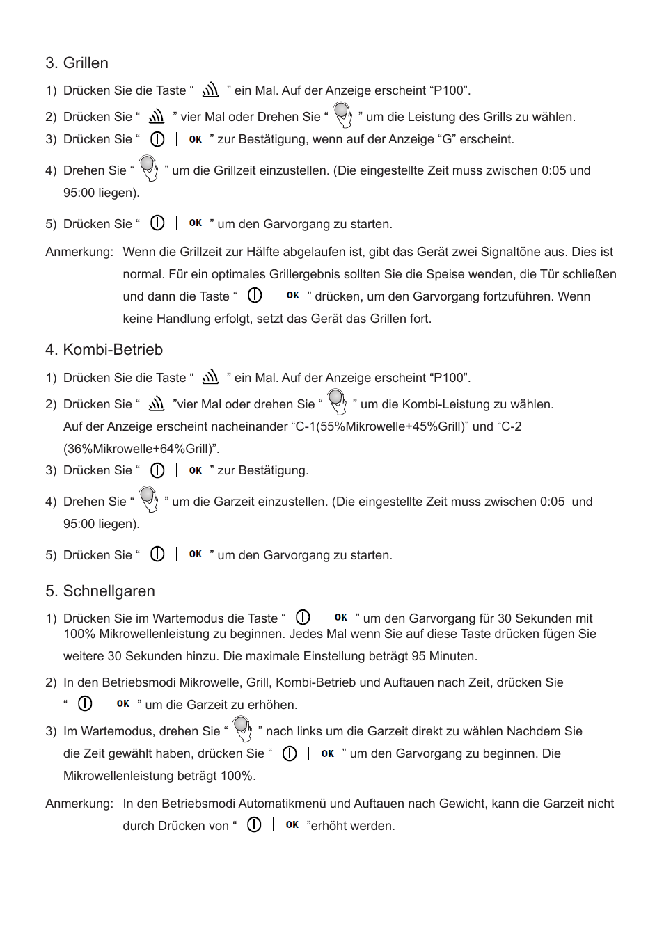 Grillen, Kombi-betrieb, Schnellgaren | Cata FS 20 BK User Manual | Page 78 / 142