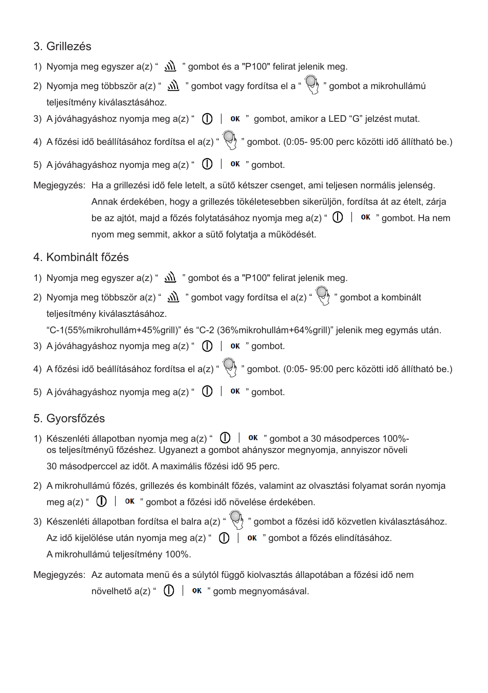 Grillezés, Kombinált főzés, Gyorsfőzés | Cata FS 20 BK User Manual | Page 93 / 142