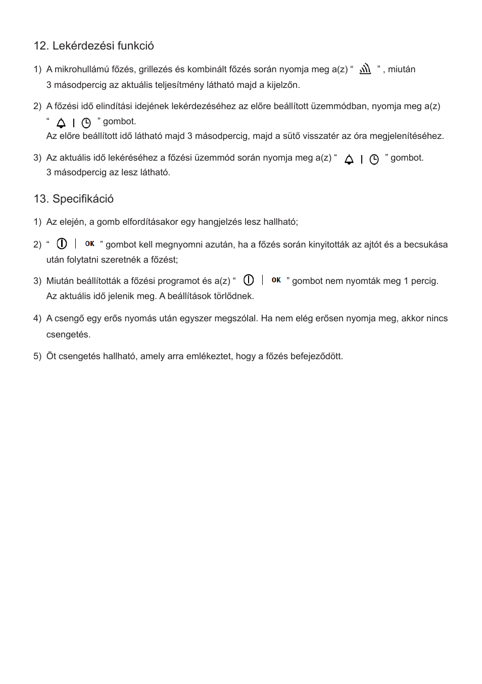 Lekérdezési funkció, Specifikáció | Cata FS 20 BK User Manual | Page 97 / 142