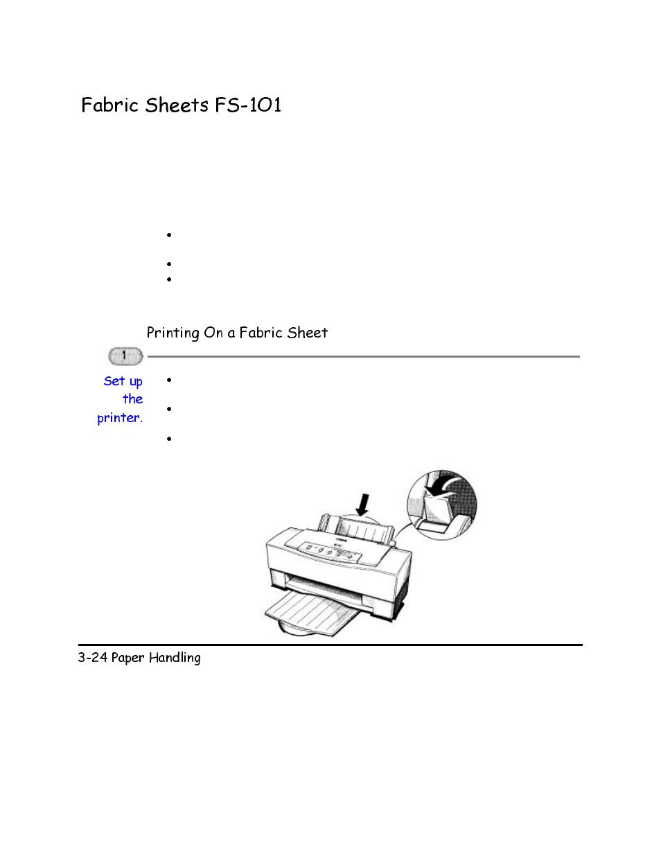 Fabric sheets fs-101, Deulf 6khhwv )62, 3ulqwlqj 2q d )deulf 6khhw | Canon BJC-620 User Manual | Page 50 / 97