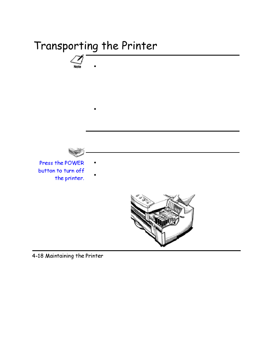Transporting the printer, 7udqvsruwlqjwkh3ulqwhu | Canon BJC-620 User Manual | Page 68 / 97