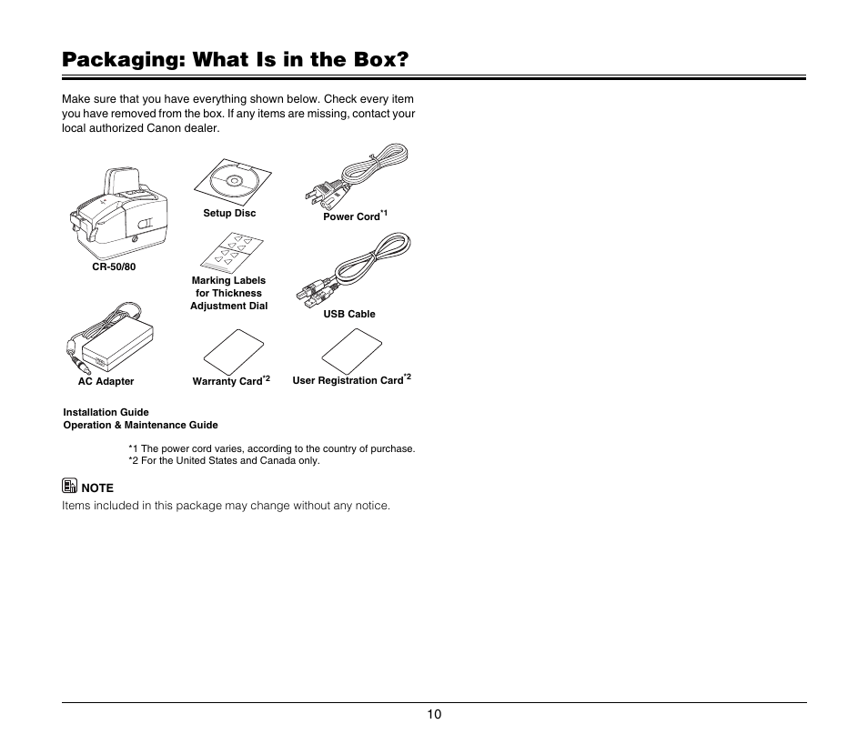 Packaging: what is in the box | Canon CR-80 User Manual | Page 10 / 21