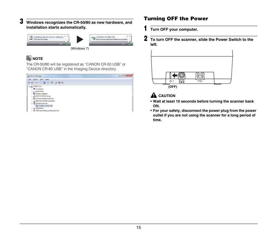 Turning off the power, See p. 15.) | Canon CR-80 User Manual | Page 15 / 21