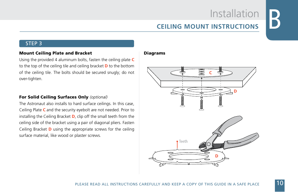 Installation, Ceiling mount instructions | Cetacea Sound Astronaut CL Owner's Manual User Manual | Page 11 / 24